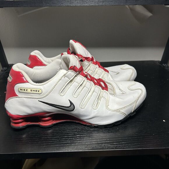 Nike Shox JX Sz 11 Leather White University Red Mens Running Sneakers 378341-110 - Picture 1 of 16